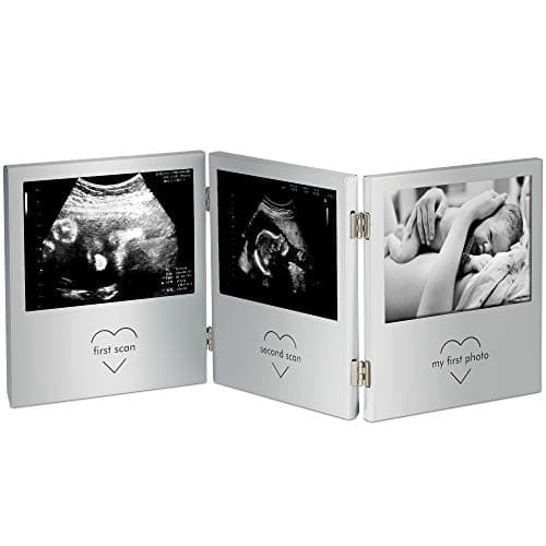 Image of VonHaus Baby Scan Photo Frame for (3x) 5 x 3.5cm Photographs | Aluminium | Triple Hinge | Multi Aperture Collage Picture Display | Personalised Gift Idea for Expecting Mothers, Friends or Family