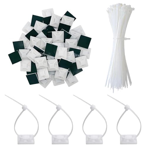 Image of jatimdotin 200Pcs White Cable Ties, 150mm x 2.5mm Premium Nylon Zip Ties with Self-Adhesive Base, Cable Holder, Cable Ties Assortment for Home, Garden, Office and DIY