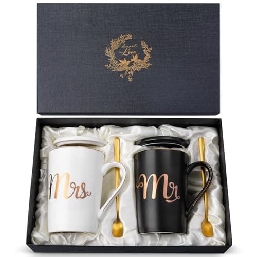 Image of Doublewhale Couple Gifts Engagement Gifts for Couples Mr and Mrs Mugs Wedding Gift for Bride and Groom Bridal Shower Anniversary Valentines Gift for Him and Her Husband and Wife