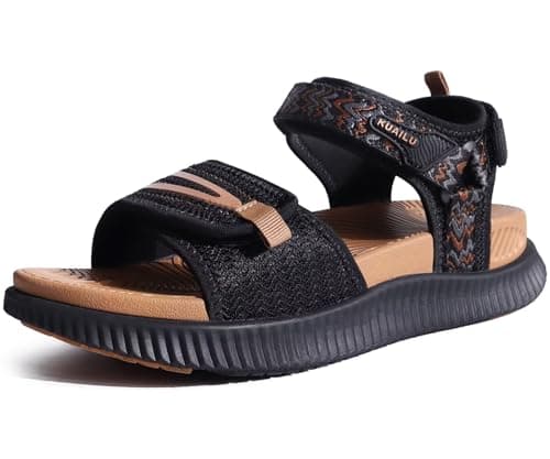 Image of KuaiLu Womens Orthopedic Walking Sandals Plantar Fasciitis Arch Support Ladies Recovery Sport Outdoor Travel Sandles Open Toe Thick Athletic Cushion Foam Sandals Adjustable Strap Black Khaki Size 6
