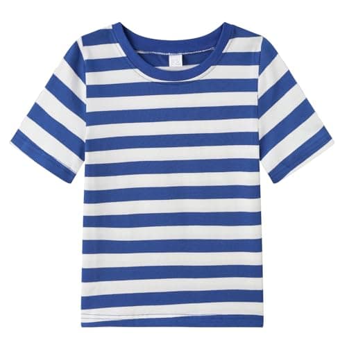 Image of Smazero Boys Girls Blue and White Striped T Shirt Kids Cotton Short Sleeve Stripe Tee Top for Children 6-7 Years