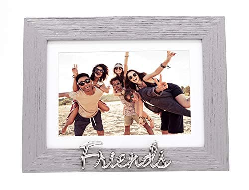 Image of Happy Homewares Grey Woodgrain Effect Friends Picture Frame with Silver Letters - 6x4 with White Matt or 7x5
