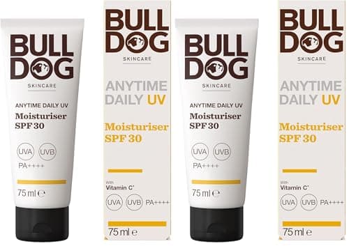 Image of BULLDOG SKINCARE Anytime Daily UV Moisturiser SPF 30 For Men 75 ml, Safflower Seed Extract, Protects & Hydrates Skin, Suitable For All Skins (Pack of 2)