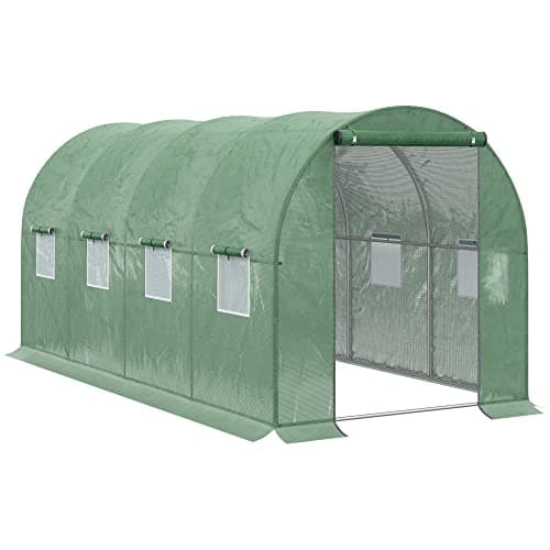 Image of Outsunny Walk-in Polytunnel Greenhouse, Outdoor Garden Tunnel Greenhouse Tent with Zipped Roll-Up Door and 8 Mesh Windows, 4 x 2M