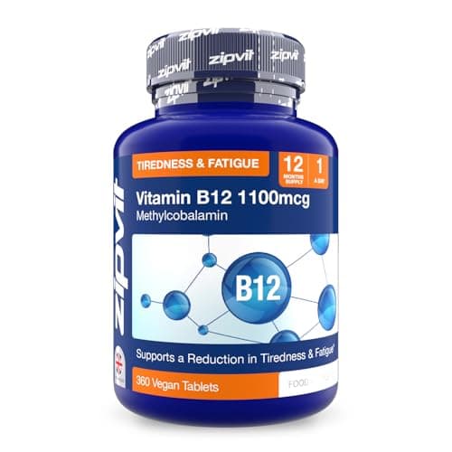 Image of Zipvit Vitamin B12 Tablets High Strength 1100mcg, 1 Year Supply, Pure Methylcobalamin, 360 Vegan Tablets, Reduces Tiredness, Supports Energy and Immunity