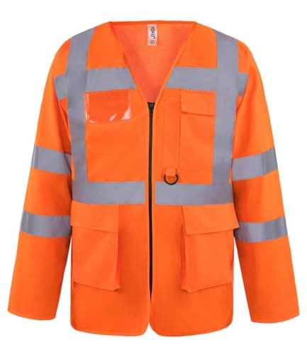Image of Hi-Vis Executive Long Sleeve Waistcoat | High Visibility Safety Vest with Reflective Tape & Multi Pockets | Lightweight Breathable Workwear for Men & Women (Orange, 2XL)