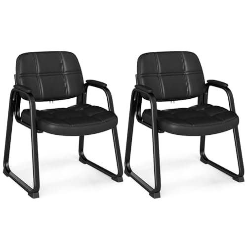 Image of COSTWAY 2/4 PCS Executive Office Chairs, PU Leather Reception Chairs with Armrests, Upholstered Meeting Conference Armchair Guest Seats for Waiting Room Home Office (2PCS, 64 x 60 x 82cm)