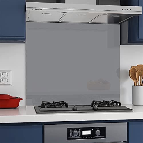Image of BELOFAY 6mm Tempered Glass Splashback for Kitchen, Toughened Glass Heat Resistant Splashbacks for Cookers 60X70, Grey