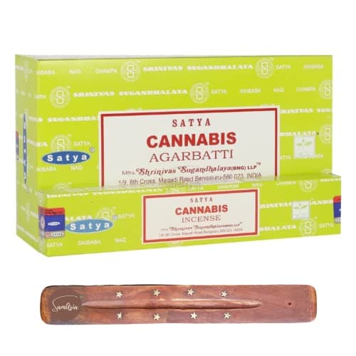 Image of Satya Nag Champa Cannabis Incense Sticks | x12 pack | with SAMASIA incense sticks holder | Used for Caomatherapy, Spa, Yoga, Weddings, Meditation, Healing, Positivity and Relaxation