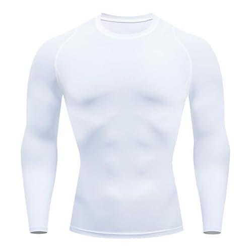 Image of Smatstyle Compression Shirt Men's Functional Shirt Long Sleeve Quick-Drying Compression Sports Shirt Breathable Running Shirt for Fitness (UK, Alpha, XL, Regular, Regular, White)