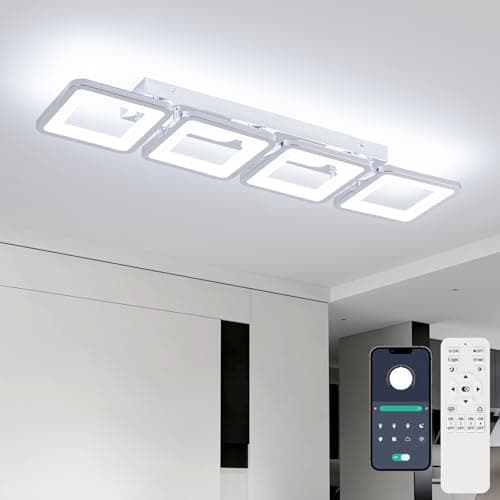 Image of Vloitgol Modern Ceiling Light LED, 69cm Silver LED Dimmable Ceiling Lights Fixtures with Remote Control, 4-Square Silver Lamp for Dining Room Bedroom Office Kitchen Living Room Light - 52W