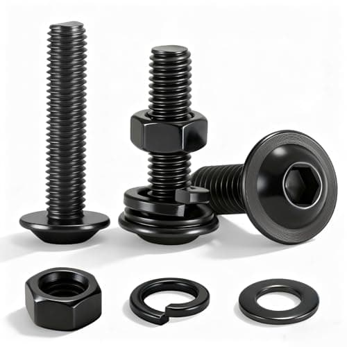 Image of 20 pcs Flanged Button Head Socket Cap Bolts M5 x 20mm Black Stainless Steel Dome Head Socket Cap Bolts with Nuts, Flat & Lock Washers - 304 Stainless Steel Allen Bolts Kit for Furniture, Bed Frame