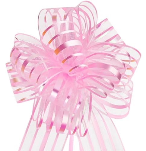 Image of HHXUUAN 6pcs 6 Inch Large Organza Pull Bows for Gift Wrapping, Light Pink Ribbon Bows for Baskets Wedding Christmas Valentine's Day