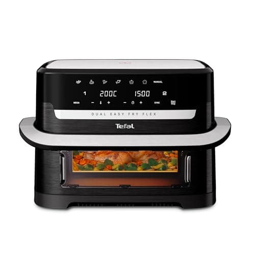 Image of Tefal Easy Fry Flex Air Fryer, Large Drawer with Divider, Single 9L Basket or Divide into 5.5L + 3.5L, Viewing Window Crisp, Roast, Bake, Reheat, Dehydrate, EY9228G1 - Black