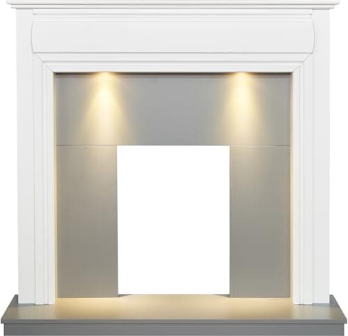 Image of Adam Honley Fireplace in Pure White & Grey with Downlights, 48 Inch