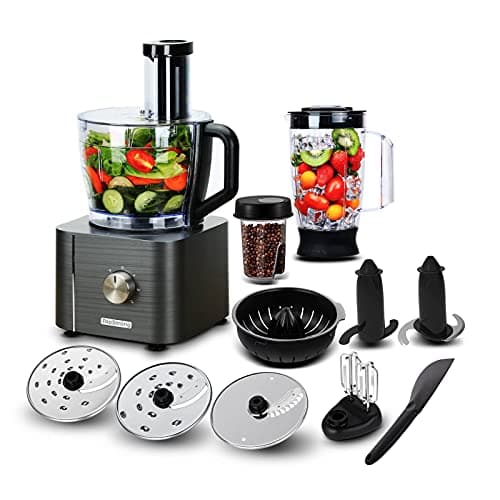 Image of TopStrong Food Processor, 11-in-1 Food processor and blender with Chopping Blending Kneading Grinding Whisking Juicing, 1100W, 3 Speeds Plus Pulse, 3.2 L Bowl and 1.5L Jug Blender, Grey