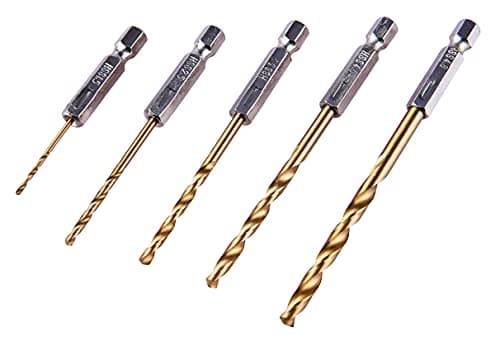 Image of Amtech - 5pc Titanium Nitride Coated HSS Drill Bit Set, fast clean drilling in metal, wood & plastic, quick swaps for DIY & trade with quick-change setups, sizes 1.5–4.8mm, 1/4" hex