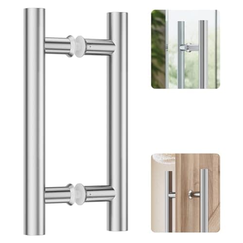 Image of Ranbo 300mm Length Back to Back Push Pull Door Handle 304 Stainless Steel H Shaped Sliding Door Handle Bar, Fits Commercial Interior and Exterior Wooden and Glass Doors, Brushed Nickel