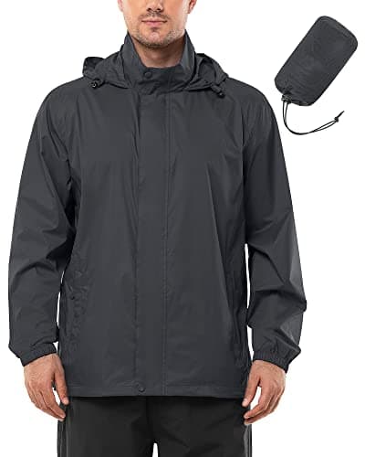 Image of Outdoor Ventures Mens Lightweight Waterproof Jackets, Packable Rain Jacket Breathable Windproof Raincoat Adjustable Hiking Outdoor Jacket Gray XL