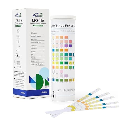 Image of VivaTest 11-in-1 Urine Test Strips – Urine Dipstick Test Strips for Home Use – Rapid Results for UTI, Ketones, Glucose, Protein, pH & More – Accurate Urinalysis Sticks in Resealable Tub – 100 Strips