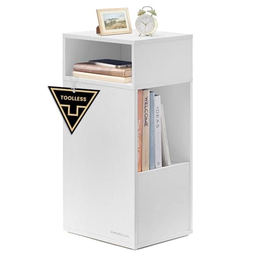 Image of SONGMICS HOME Slim Bedside Table, Superfast Toolless Assembly, Narrow Storage Side Table with 2 Open Compartments & 1 Drawer, Small Bed Side Cabinet for Bedroom, 30 x 25 x 59.4 cm, White LET911WE01
