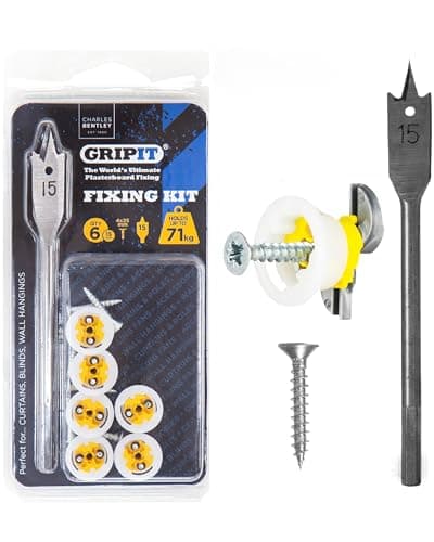 Image of Gripit Yellow Heavy-Duty Plasterboard Fixings – Curtain & Blind Hanging Kit – Pack of 6 – Holds Up to 71kg - Ideal for Drywall, Stud Walls, Mirrors, Frames – Reusable & Easy to Install – UK Design