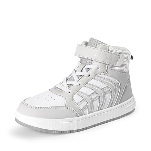 Image of DREAM PAIRS Boys Girls Sneaker High Top Basketball Shoes Kids LilLegends JuniorFly Jumpers Sports Shoes for Athletic School Gym,Size 12 Little Kid,White/Gray,SDFS2422K