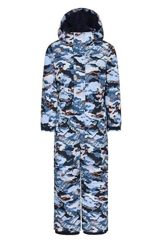 Image of Mountain Warehouse Cloud Kids Snowsuit - Waterproof, Adjustable, One Piece Jumpsuit with Taped Seams & Fleece Lining, Girls & Boys - Winter, Ski & Rain Pale Blue (Printed) Kids Size 3-4 Years