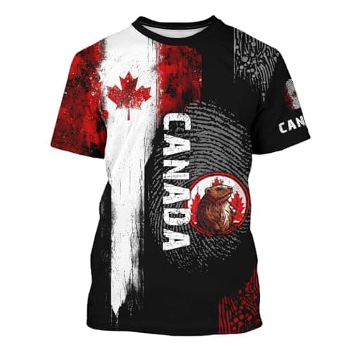 Image of T-Shirts Men's Shirt Short Sleeve Canadian Maple Leaf Shirt for Men Canada Flag T-Shirt 3D Print Cool Short Sleeve Shirt Unisex, black, S