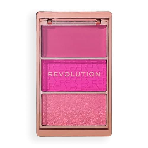 Image of Revolution, Blush Icon Palette, Cream & Pressed Powder Blusher, Highly Pigmented, Face Palette, Vegan & Cruelty-Free, 3 Shades, Hot Pink Flag
