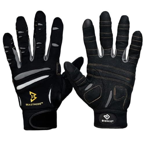 Image of The Official Glove of Marshawn Lynch - Bionic Gloves Beast Mode Men's Full Finger Fitness/Lifting Gloves w/ Natural Fit Technology, Black (PAIR) - Size XXL