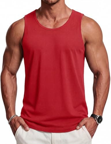 Image of TACVASEN Men's UPF 50+ Sleevless Shirts Moisture Wicking Tank Top Summer Workout Gym Mucsle Swim Shirt for Men Red M