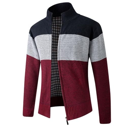 Image of DASONLUE Men's Cardigan with Stand-Up Collar Fleece Jacket Sweat Jacket Traditional Jacket Long Sleeve Fleece Lined Winter Jacket Knitted with Zip Chunky Knit Jacket Breathable Winter Jacket