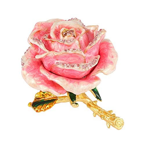 Image of QIFU Hand Painted Pink Rose Style Enameled Trinket Box, Unique Gift for Family(QF1721)