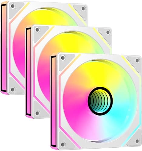 Image of ANSAITE CPU Fans X3,120mm PC Case Fans,Forward Cooler Computer Fan with 5V 3-PIN,Daisy-Chain, Infinity Mirror Lighting Low Noise,White Reverse Fans 3-Pack