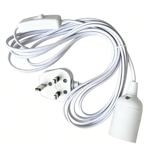 Image of E27 Pendant Light Ceiling Lighting Fitting 4M, E27 Lamp Holder with Switch, Suspended Pendant Light Fitting Kit, 2 Core Textile Cable UK Plug (White).