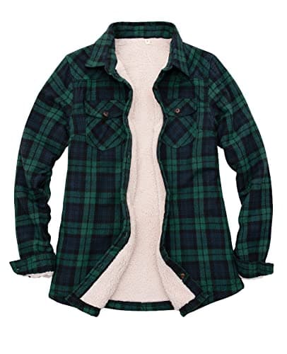 Image of ZENTHACE Flannel Jackets for Women Sherpa Fleece Lined Flannel Shirt Jacket Womens Plaid Jacket Fall Flannel Coat Black Watch XL