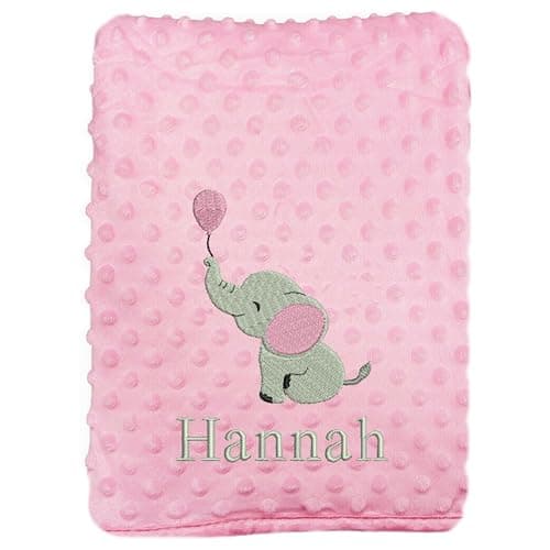 Image of JJLC Personalised Baby Bobble Blanket Embroidered Elephant & Name Soft Fleece Wrap Boys Girls (Pink Bobble)