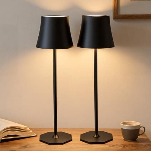 Image of Alaoo Rechargeable Cordless Table Lamps, 2Pcs Dimmable Touch Control Wireless Lamp with 3 Color Modes, Portable LED Touch Bedside Table Lamp for Living Room, Office, Bedroom, Work, Study, Black