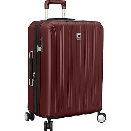 Image of DELSEY Paris Titanium Hardside Expandable Luggage with Spinner Wheels, Black Cherry Red, Checked-Medium 25 Inch, Titanium Hardside Expandable Luggage with Spinner Wheels