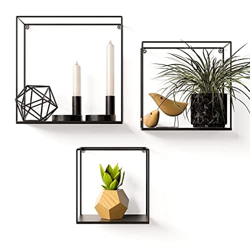 Image of Gadgy Metal Wall Shelf Industrial | 3 Piece Set | Black shelf |Floating Shelves | Metal Kitchen Shelves | Bedroom Shelves | Decorative Home Accessories | Industrial Shelves