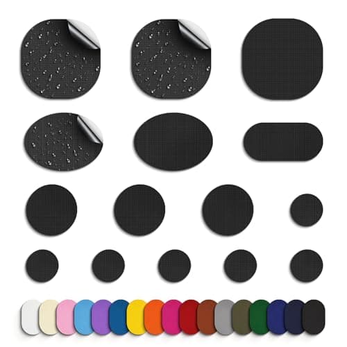 Image of Self-Adhesive Nylon Repair Patches – Tent Repair Kit, 45pcs Waterproof Patches for Clothing, Down Jacket, Puffer Coats, Fabric Repair Tape for Outdoor Gear Fix, Sleeping Bag, Backpack, Black