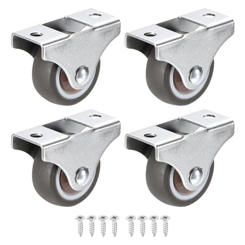 Image of PATIKIL 1.25" Rigid Fixed Caster Wheels, 4 Pack Silent Plate Casters with M4 Screws Total Load Capacity 79 Lbs for Furniture Workbench Cart Trolley One Direction Rolling, Brown