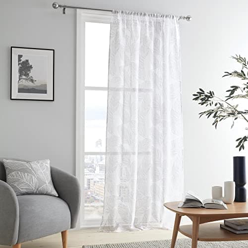 Image of Fusion Leaf/Fern Net Curtain, W55 x L54 (140 x 137cm), Voile for Bedroom/Living Room, Leaves Print Sheer, Grey, Matteo Collection