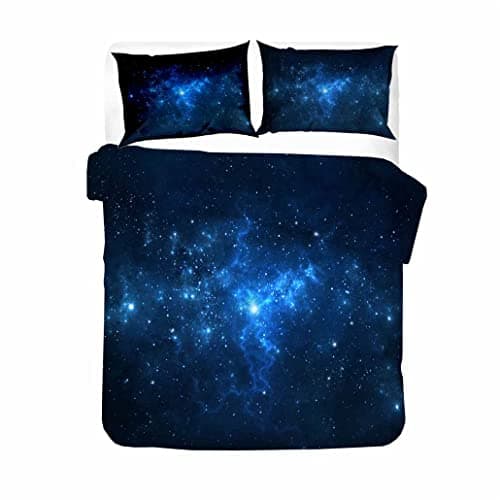 Image of goodbath Duvet Cover Double, Outer Space Galaxy Universe 3 Piece Bedding Set with 2 Pillowcases,Blue
