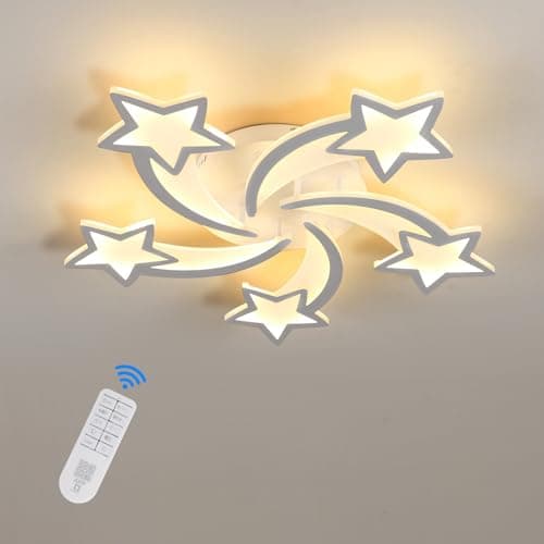 Image of Riserva Dimmable LED Ceiling Light 50W, 5-Star Chandelier LED with Remote Control, 3000K/4500K/6500K, Ceiling Lamp Modern Acrylic for Living Room, Children’s Room, Bedroom, Office, White