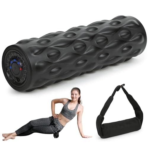 Image of High-Density Vibrating Foam Roller Black with 4 Customizable Speeds for Deep Tissue Massage, Muscle Recovery and Pain Relief -Rechargeable with Massage Backpack