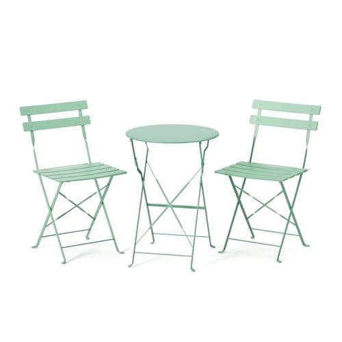 Image of Bonnlo 3-Piece Folding Bistro Set, Outdoor Patio Table and 2 Chairs, Space-Saving Garden Furniture for Balcony Porch Yard, Light Green, 50x50x71cm
