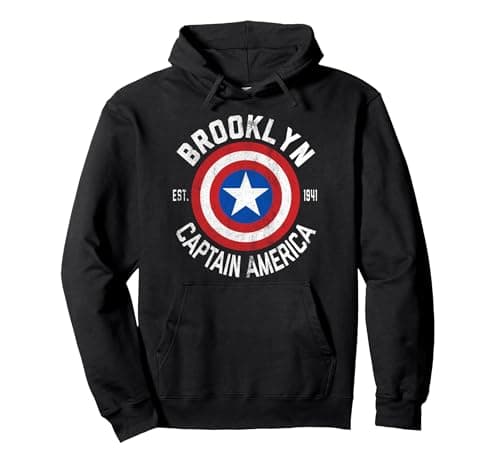 Image of Marvel Captain America Brooklyn Shield Pullover Hoodie, Adult Unisex, Black, Large