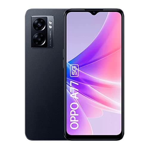 Image of OPPO A77 5G Smartphone, MediaTek Dimensity 810 5G, 6.56” LCD HD+ 90Hz, 48MP+2MPrear camera, 8MP front camera, RAM 4GB + ROM 64GB with RAM expansion, 5000mAh 33W Supervooc, Midnight Black (Renewed)
